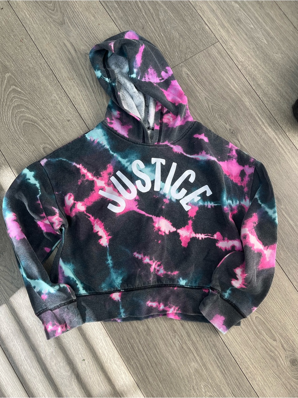 Justice Tie-Dye Hooded Sweatshirt – Black, Pink & Teal